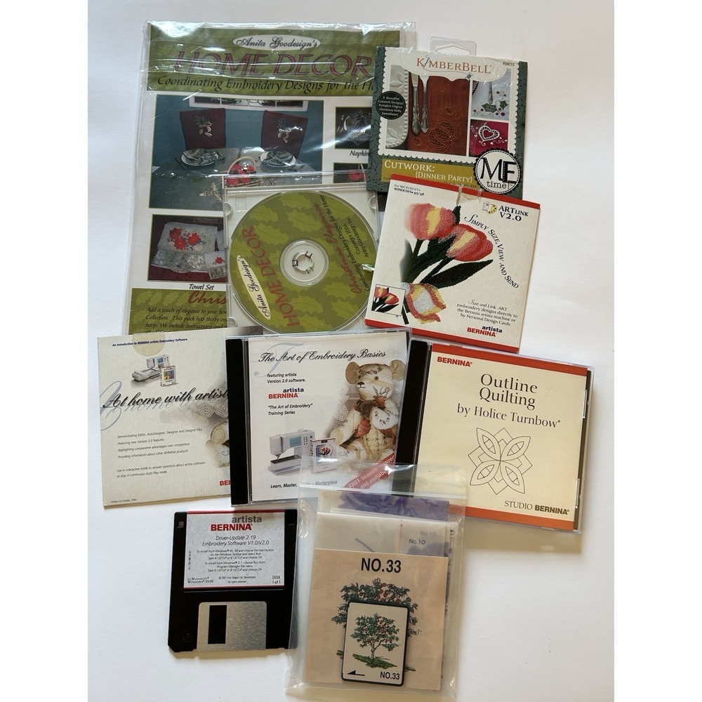 Lot of Embroidery Software CDs and Floppy Disks: Bernina, Anita Goodesign's +